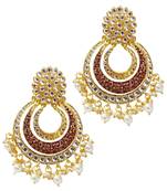 Designer Ethnic Indian Bollywood Rusty Red Meenakari Chandbali Earrings Set