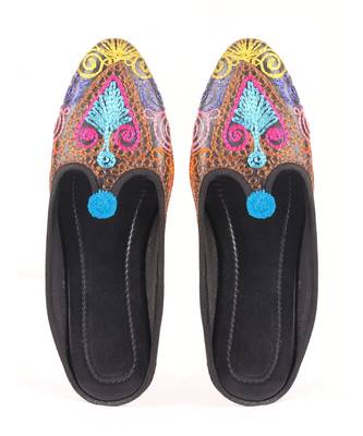 Black Faux Leather Flat Mules With Pom Pom 1