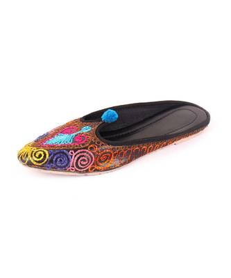 Black Faux Leather Flat Mules With Pom Pom 4
