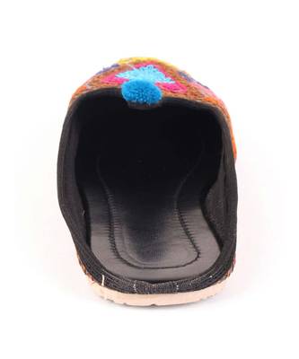Black Faux Leather Flat Mules With Pom Pom 5