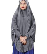 Justkartit Bluish Grey Stitched Jersey Cotton Islamic Chaderi Hijab With Veil And Sleeves