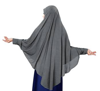 Justkartit Bluish Grey Stitched Jersey Cotton Islamic Chaderi Hijab With Veil And Sleeves 3