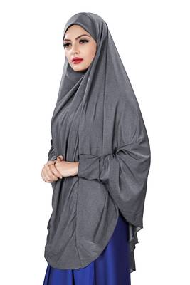 Justkartit Bluish Grey Stitched Jersey Cotton Islamic Chaderi Hijab With Veil And Sleeves 4