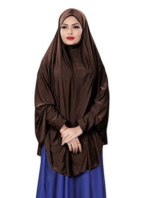 Justkartit Brown Color Stitched Jersey Cotton Islamic Chaderi Hijab With Veil And Sleeves 1
