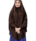 Justkartit Brown Color Stitched Jersey Cotton Islamic Chaderi Hijab With Veil And Sleeves