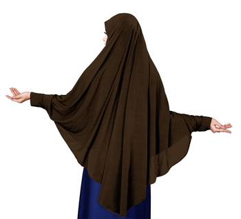 Justkartit Brown Color Stitched Jersey Cotton Islamic Chaderi Hijab With Veil And Sleeves 3