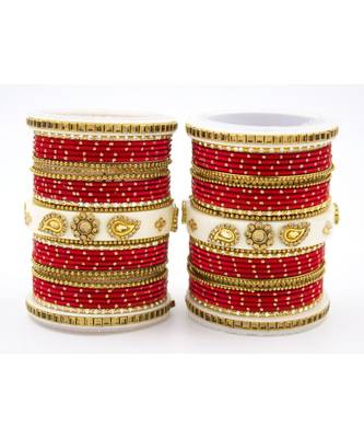 Traditonal Bridal Bangle Set With Golden Dotted Design 1