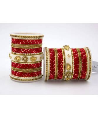 Traditonal Bridal Bangle Set With Golden Dotted Design 2