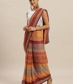Orange printed georgette saree with blouse
