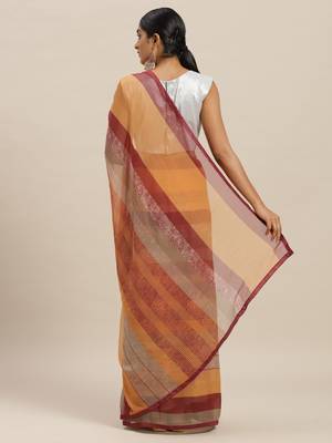 Orange printed georgette saree with blouse 2