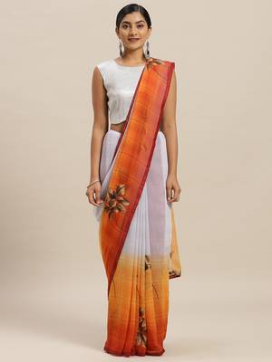 Light blue printed georgette saree with blouse 1