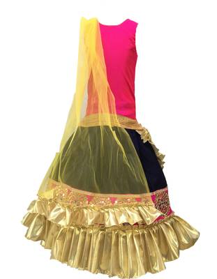 Aglare Blue,Hot pink  lehenga, lehenga choli for girls,wedding,without dupatta,fully stitched. separate sleeve 1