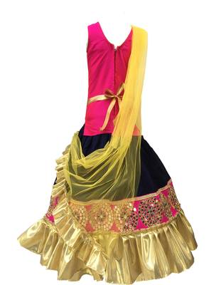 Aglare Blue,Hot pink  lehenga, lehenga choli for girls,wedding,without dupatta,fully stitched. separate sleeve 2