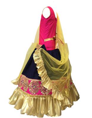 Aglare Blue,Hot pink  lehenga, lehenga choli for girls,wedding,without dupatta,fully stitched. separate sleeve 3