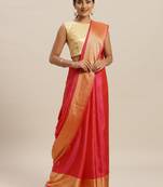 Pink printed silk cotton saree with blouse