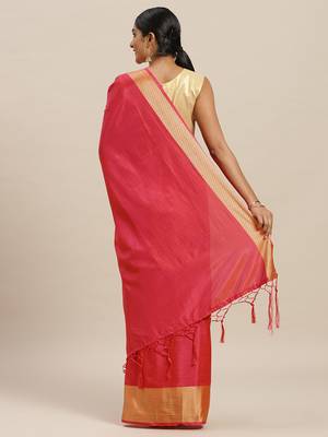 Pink printed silk cotton saree with blouse 2
