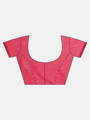 Pink printed silk cotton saree with blouse 5