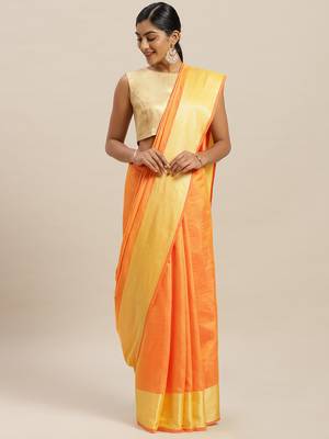 Yellow printed silk cotton saree with blouse 1