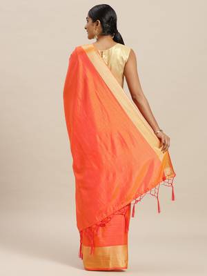 Peach printed silk cotton saree with blouse 2