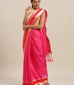 Pink printed silk cotton saree with blouse