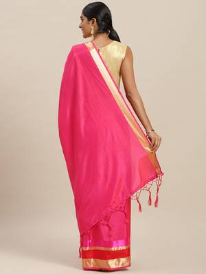 Pink printed silk cotton saree with blouse 2