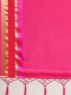 Pink printed silk cotton saree with blouse 4