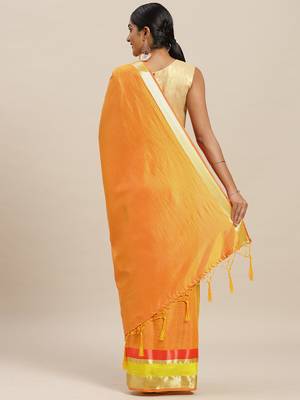 Yellow printed silk cotton saree with blouse 2