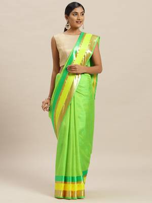 Green printed silk cotton saree with blouse 1