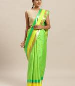 Green printed silk cotton saree with blouse