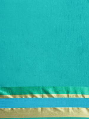 Turquoise printed silk cotton saree with blouse 3