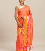Peach printed silk cotton saree with blouse