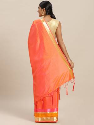 Peach printed silk cotton saree with blouse 2