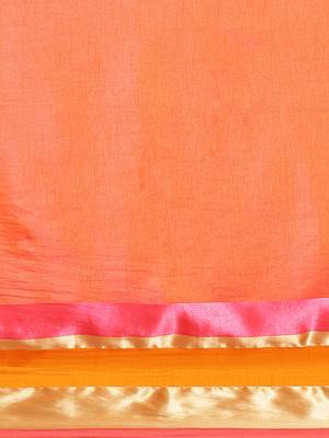 Peach printed silk cotton saree with blouse 3