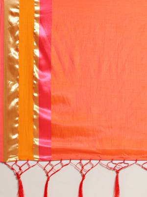 Peach printed silk cotton saree with blouse 4