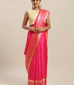 Pink printed silk cotton saree with blouse