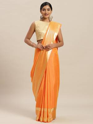 Yellow printed silk cotton saree with blouse 1
