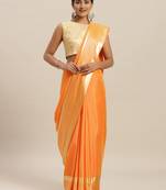 Yellow printed silk cotton saree with blouse
