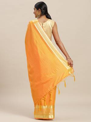 Yellow printed silk cotton saree with blouse 2