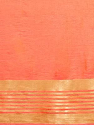 Orange printed silk cotton saree with blouse 3