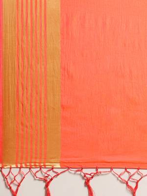 Orange printed silk cotton saree with blouse 4