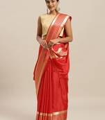 Red printed silk cotton saree with blouse