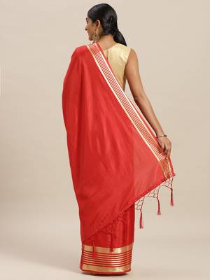 Red printed silk cotton saree with blouse 2