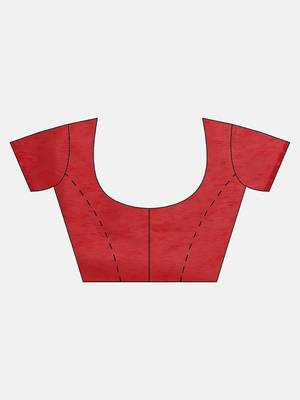 Red printed silk cotton saree with blouse 5