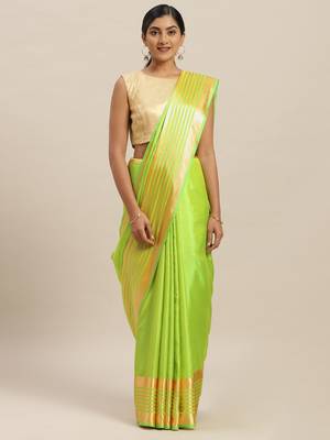 Green printed silk cotton saree with blouse 1
