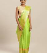 Green printed silk cotton saree with blouse