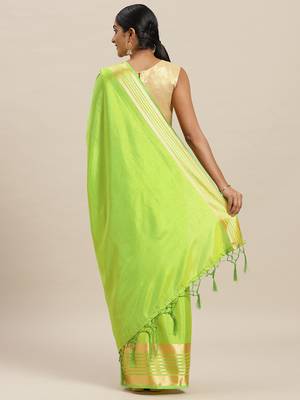 Green printed silk cotton saree with blouse 2