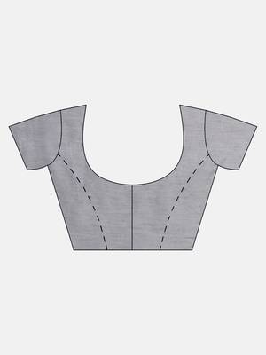 Grey printed silk cotton saree with blouse 5