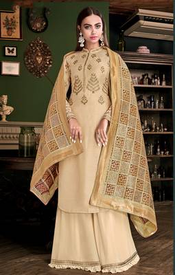 Beige embroidered satin salwar 1