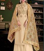 Beige embroidered satin salwar