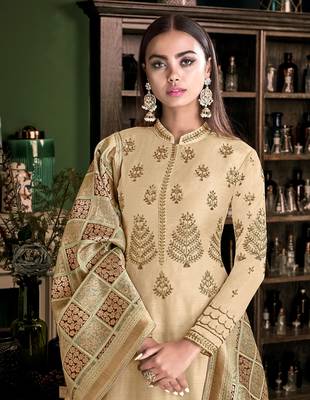 Beige embroidered satin salwar 2